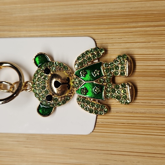 Mint Green Crystal Bear Keychain/Bag Charm Gold Tone - Picture 3 of 5